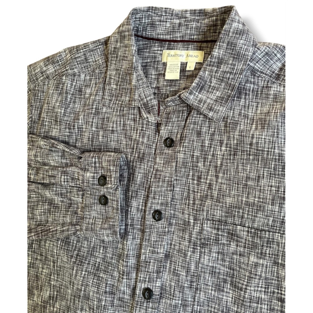 Territory Ahead Mens Large Gray Cotton Crosshatch Long Sleeve Button Down Shirt